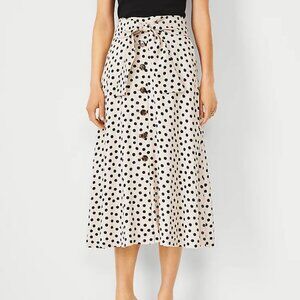 Ann Taylor Beige Black Polka Dot Waist Button Front Maxi Skirt